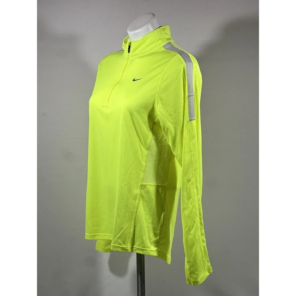 Nike Dri Fit Running Pullover Mens‎ Small Neon Green Quarter Zip Athletic